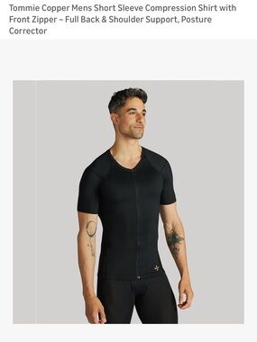 Men's Black Short Sleeve Compression Swim Shirt with Front Zipper